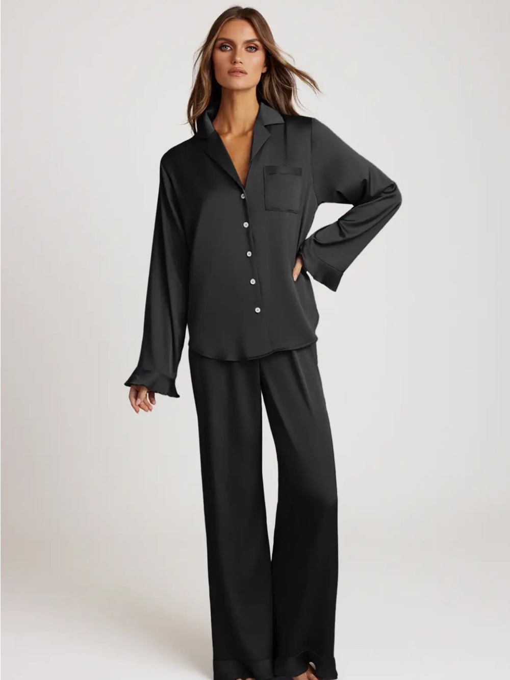 Azazie Black Satin Pajamas